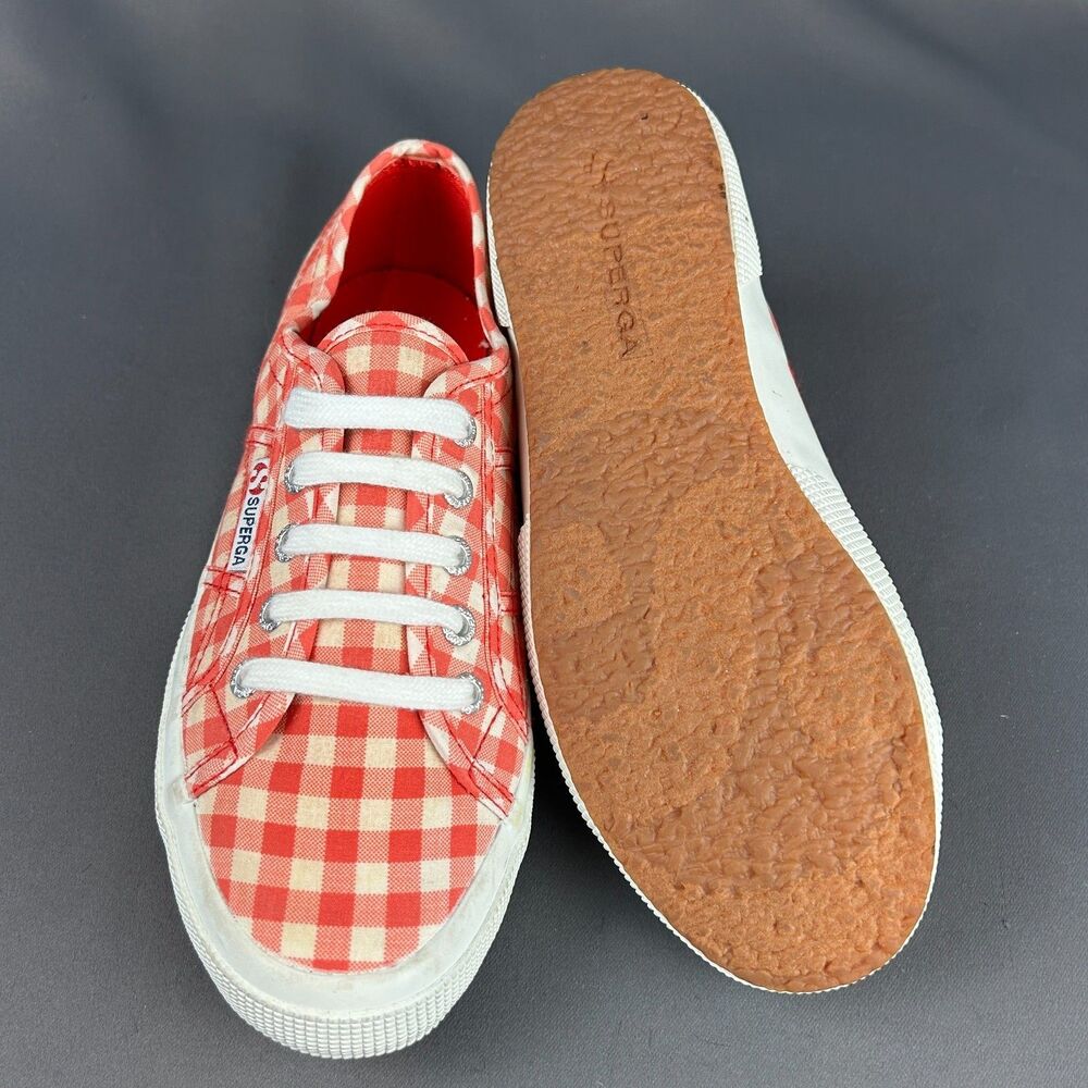 Superga Red and White Gingham Sneakers Check Plaid Lace Up Women’s Size 7 NEW - Picture 5 of 15